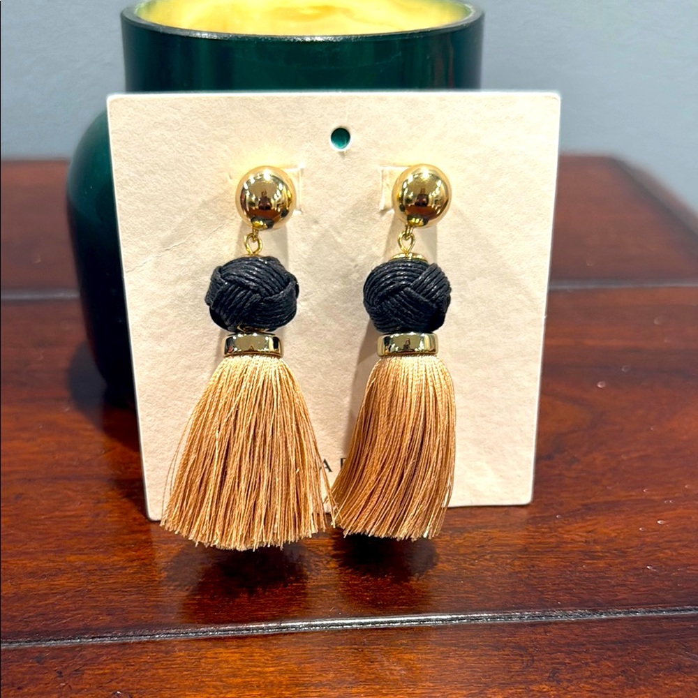 Banana Republic Black and Tan Layered Tassel Earrings